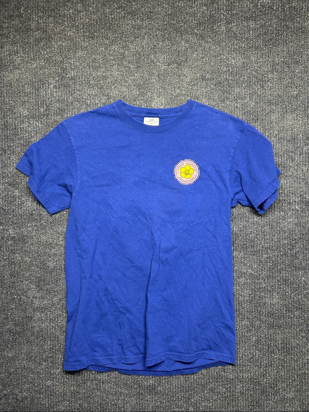 Simply Southern Blue Short Sleeve Tee with Yellow Flower Patch